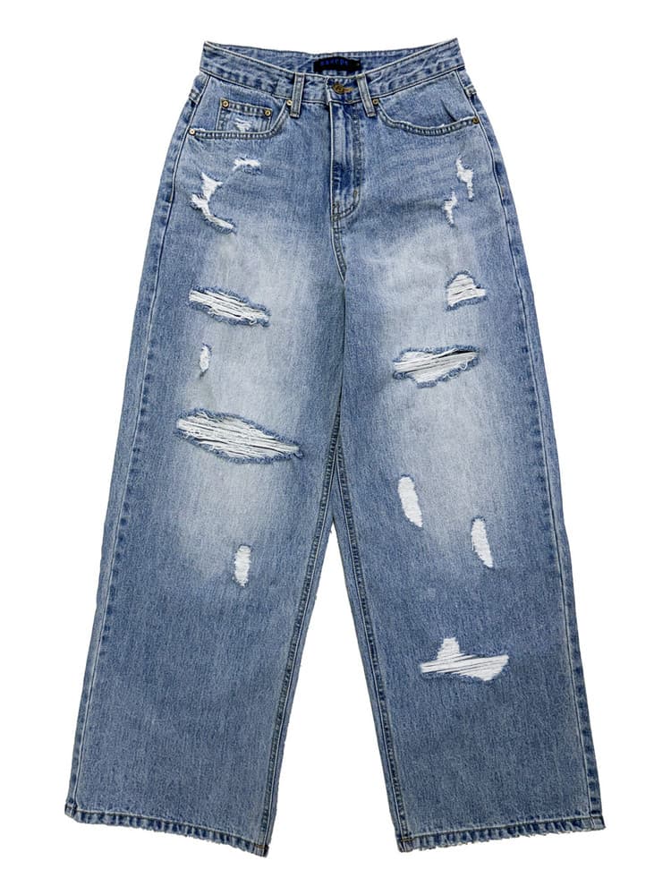 Destroyed Denim Pants Washed Blue — vue 1
