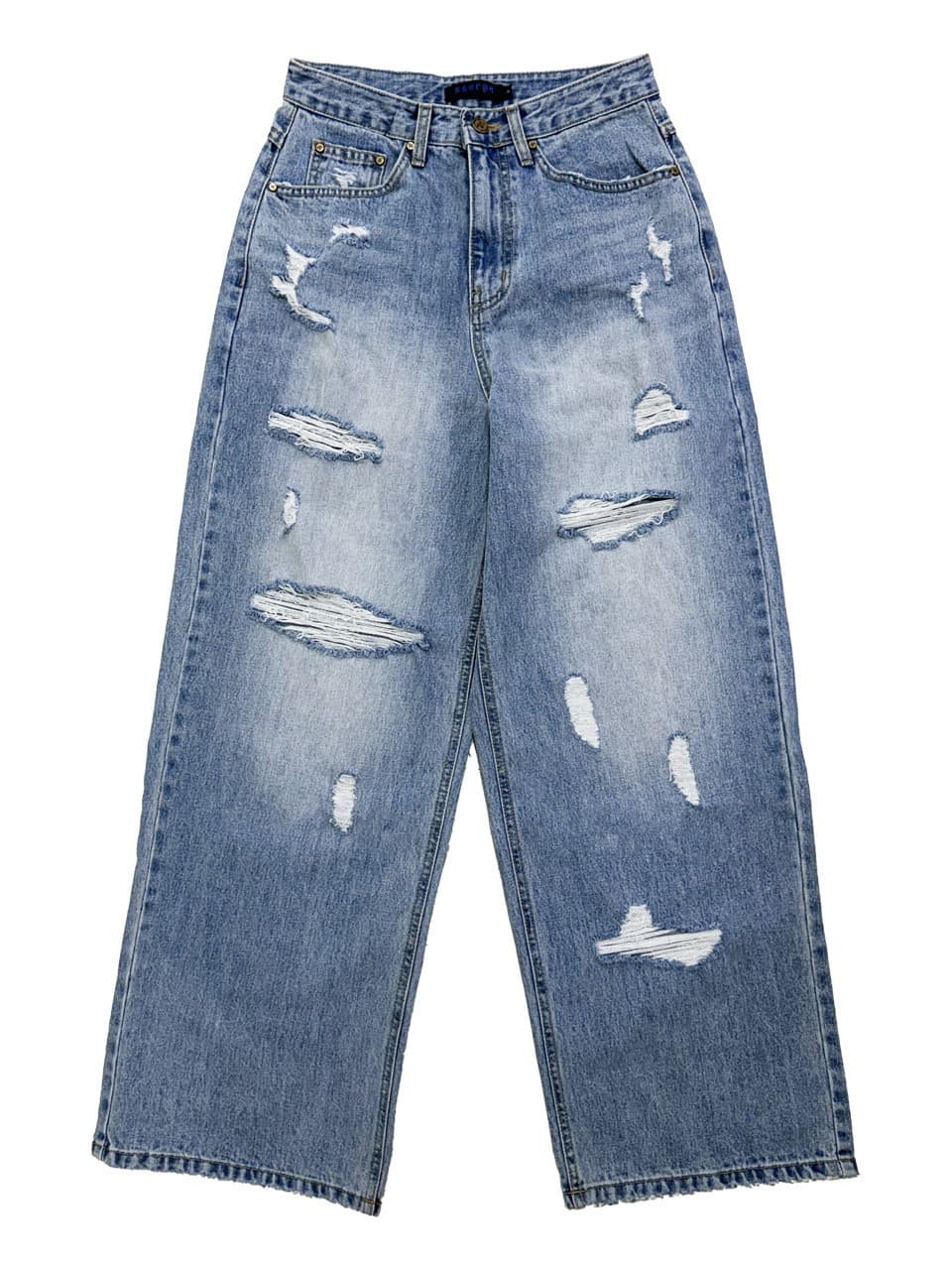 Destroyed Denim Pants Washed Blue