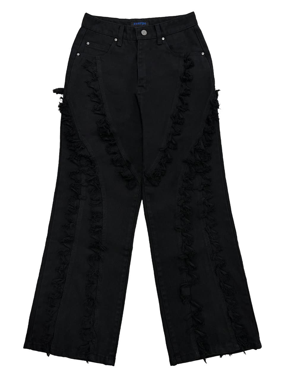 Tassel Boots Cut Denim Pants Black