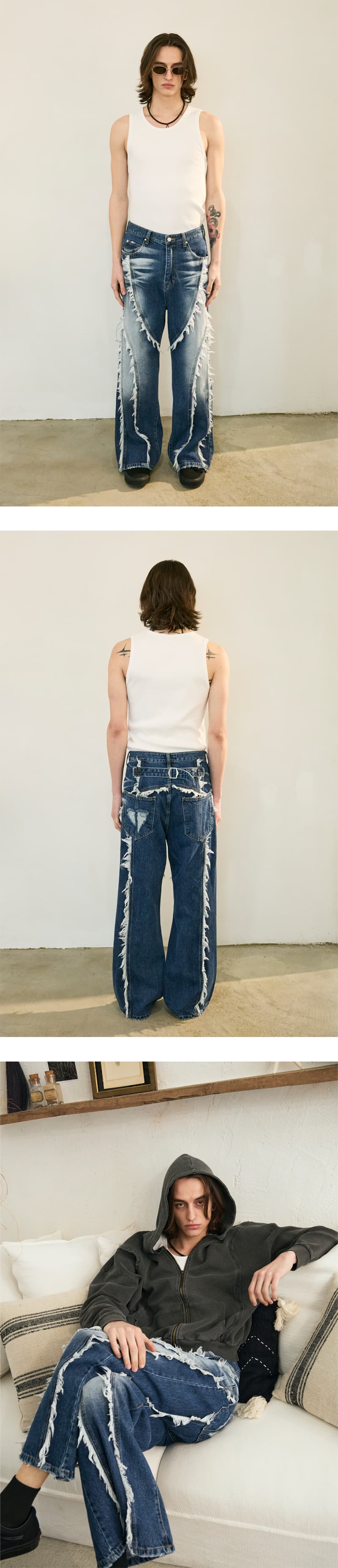 Tassel Boots Cut Denim Pants Blue — vue 4