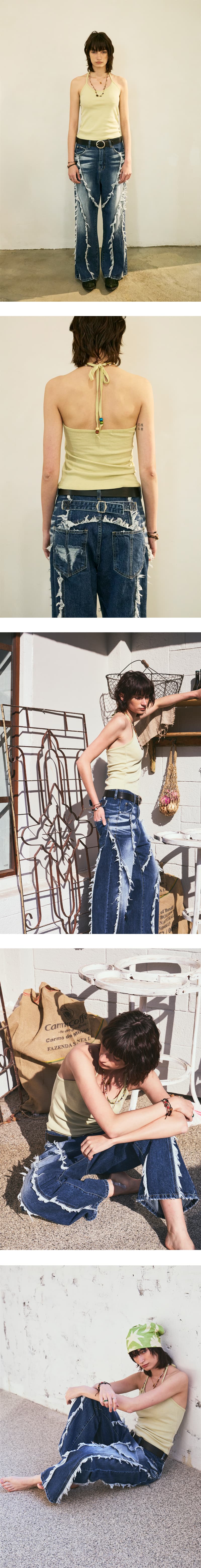 Tassel Boots Cut Denim Pants Blue — vue 5