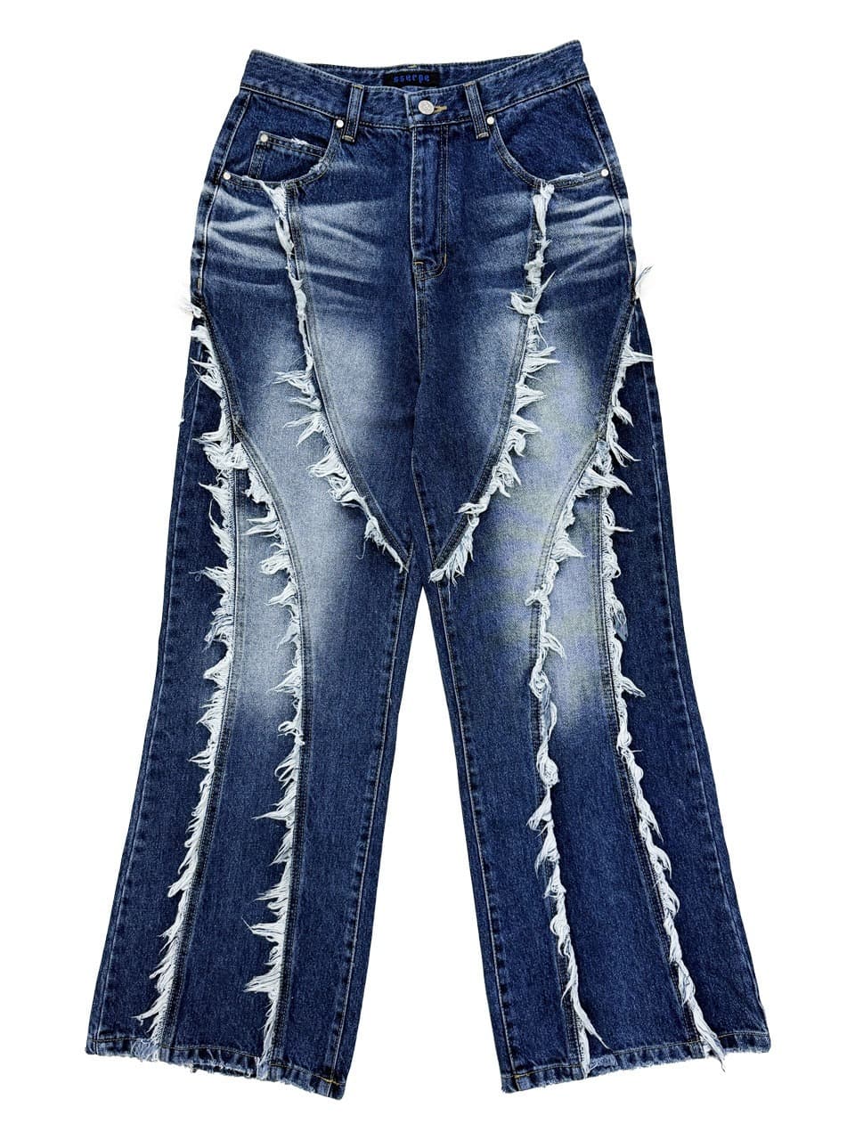 Tassel Boots Cut Denim Pants Blue