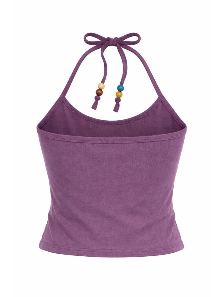 Beads Pigment Halter Neck Sleeveless Purple — vue 3