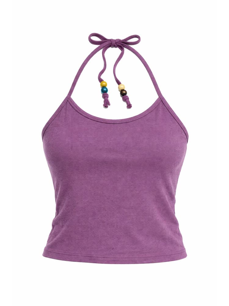 Beads Pigment Halter Neck Sleeveless Purple — vue 1