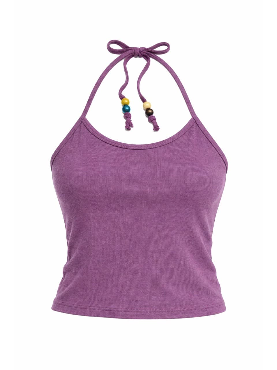 Beads Pigment Halter Neck Sleeveless Purple