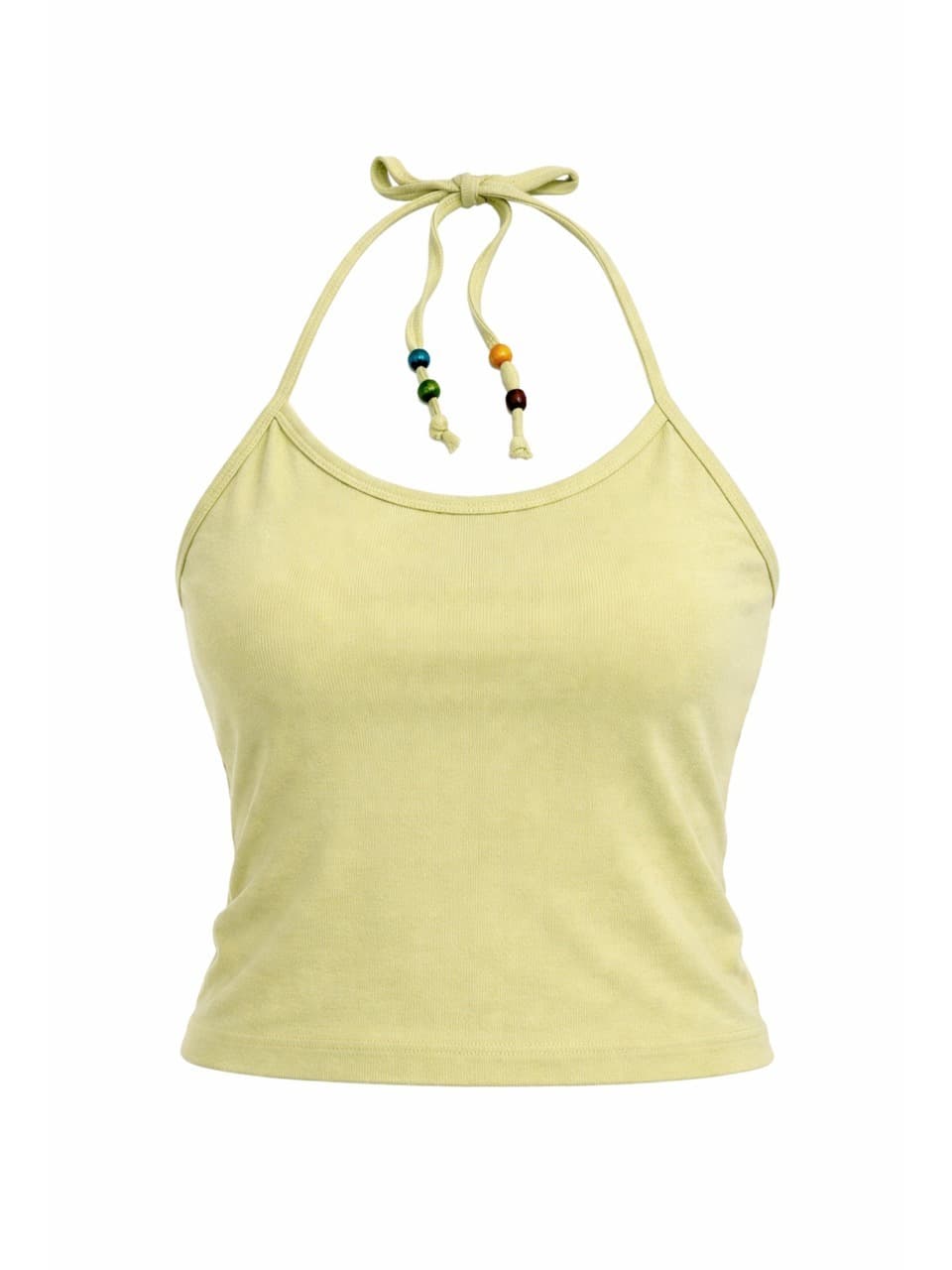 Beads Pigment Halter Neck Sleeveless Lemon