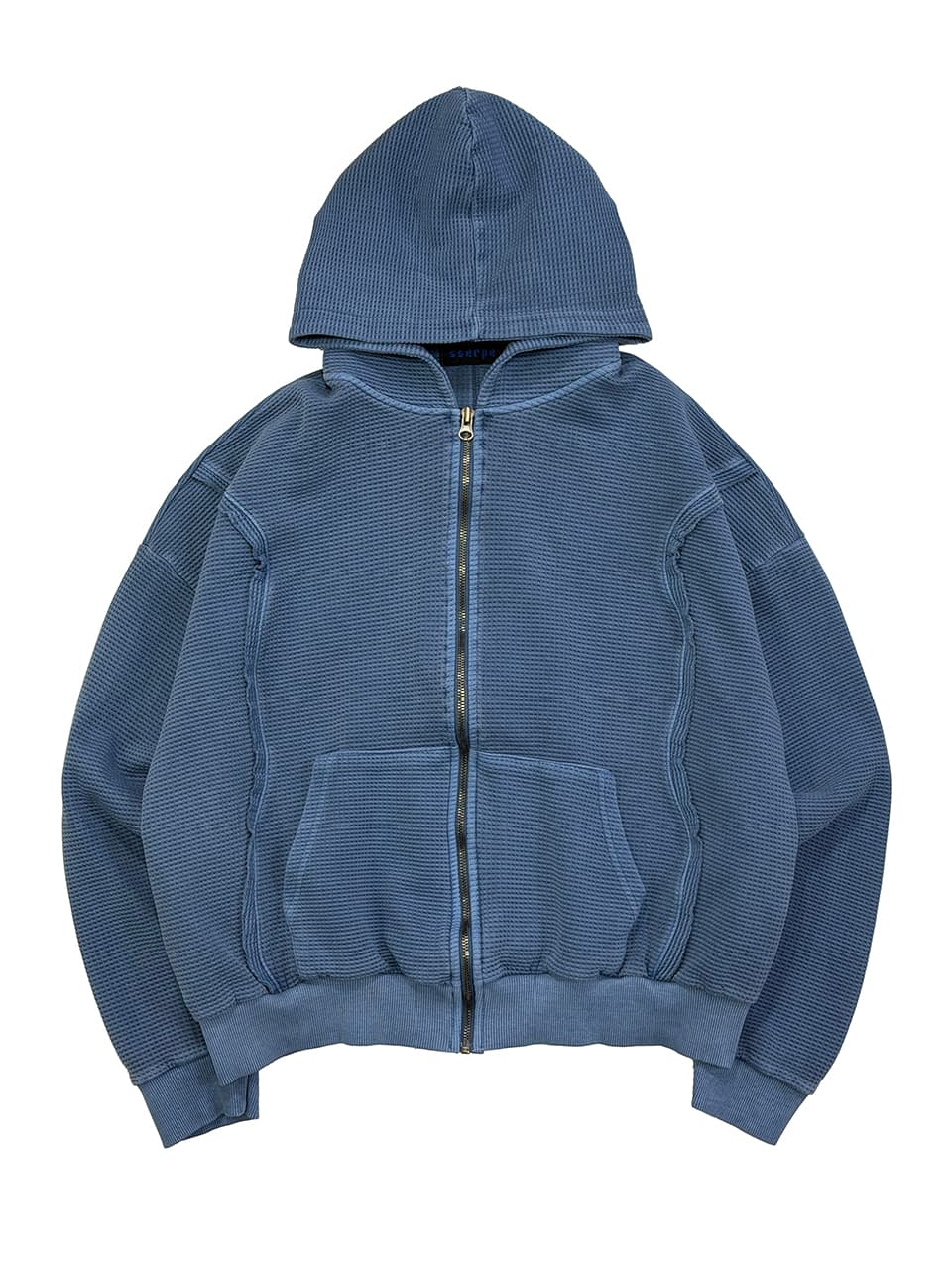 Raw Pigment Waffle Hood Zip Up Blue