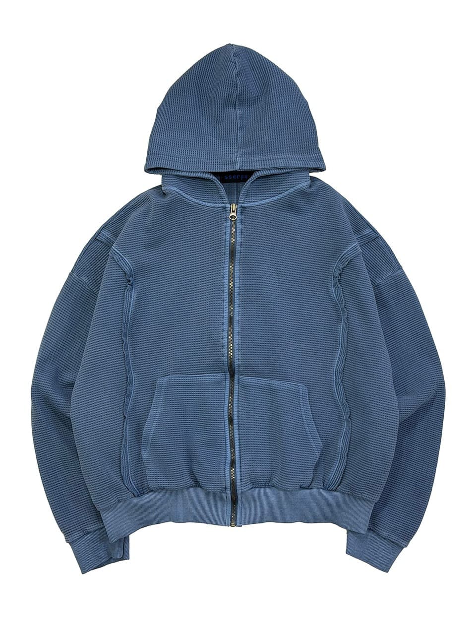 Raw Pigment Waffle Hood Zip Up Blue