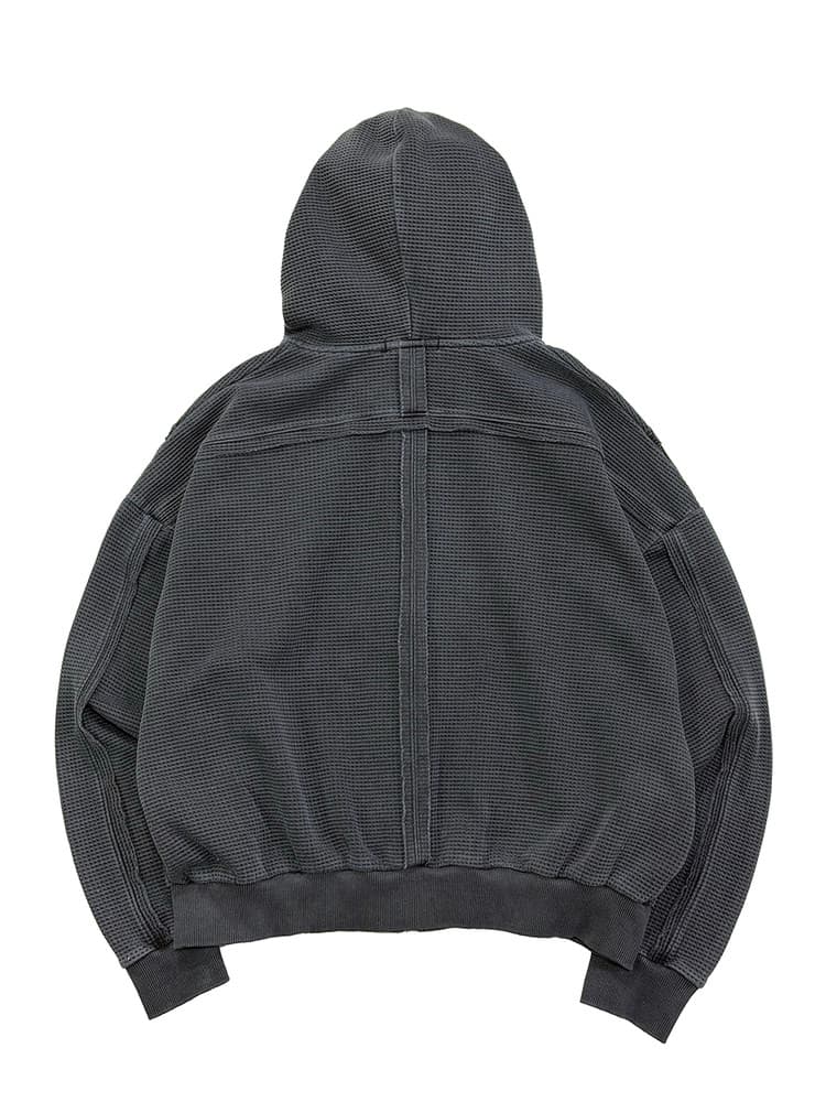 Raw Pigment Waffle Hood Zip Up Charcoal — vue 3