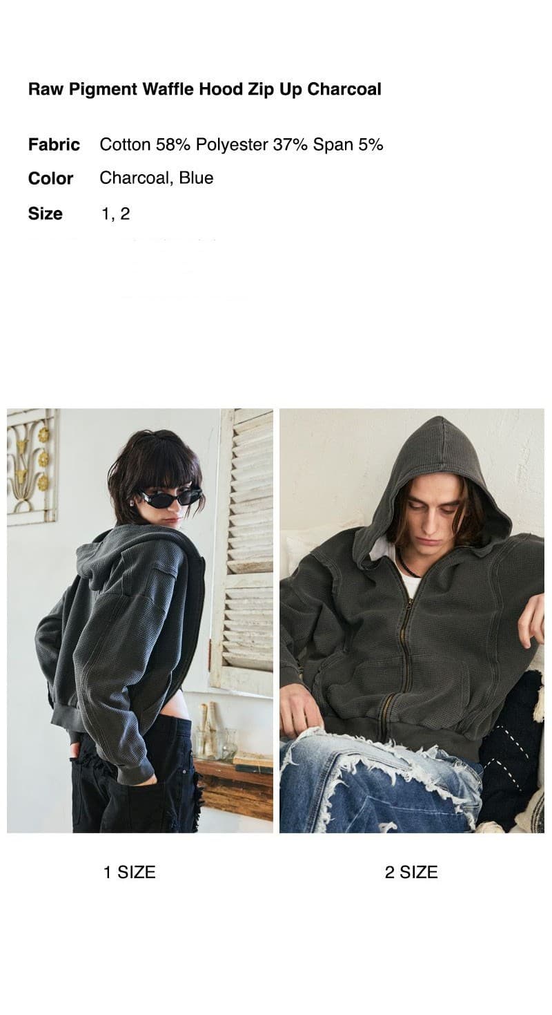 Raw Pigment Waffle Hood Zip Up Charcoal — vue 4