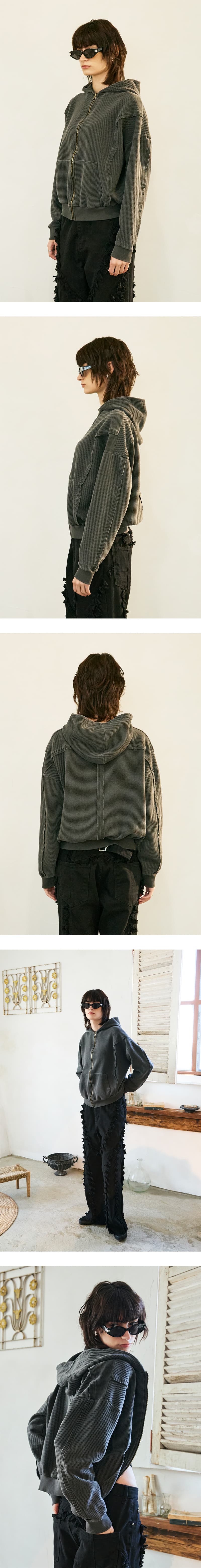 Raw Pigment Waffle Hood Zip Up Charcoal — vue 5