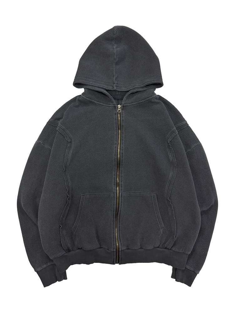 Raw Pigment Waffle Hood Zip Up Charcoal — vue 1