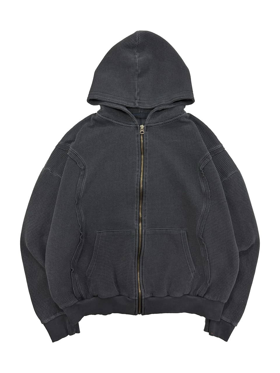 Raw Pigment Waffle Hood Zip Up Charcoal