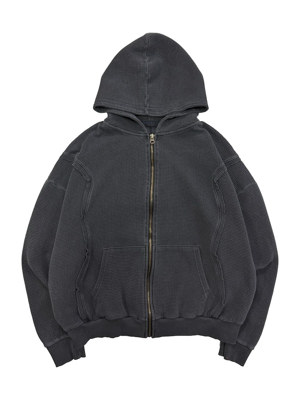 Raw Pigment Waffle Hood Zip Up Charcoal