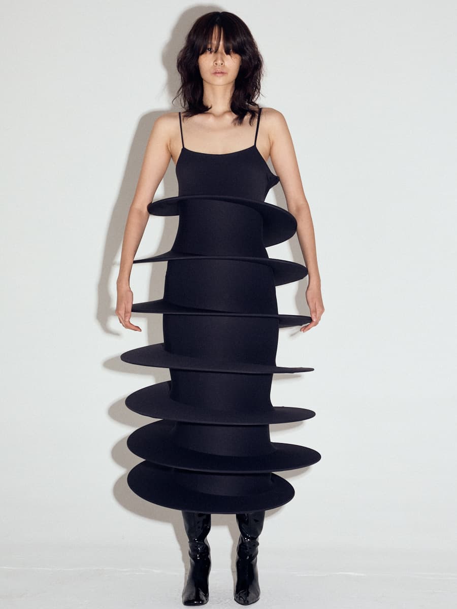 Spaghetti Strap Tornado Dress in Black — vue 3
