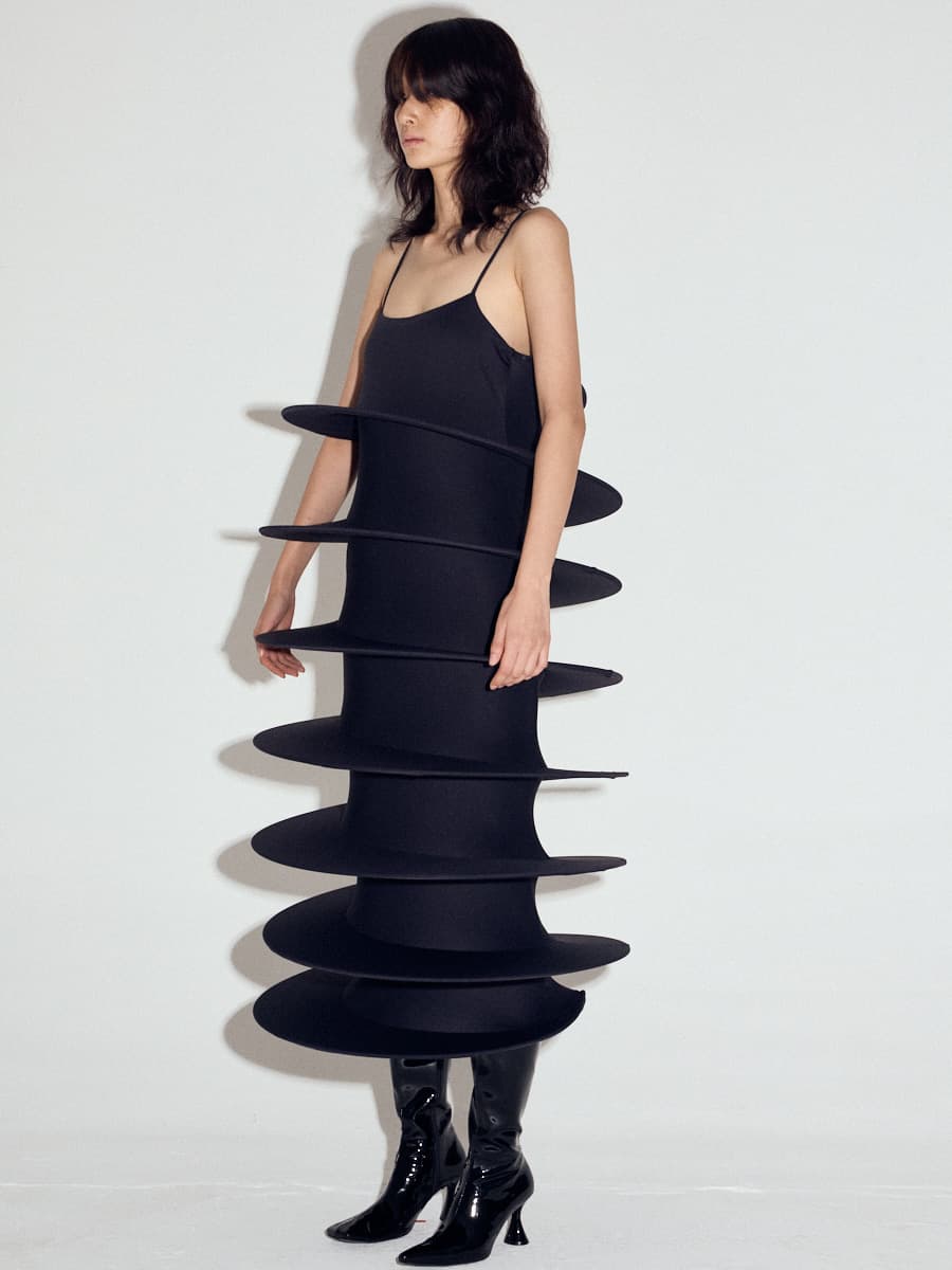 Spaghetti Strap Tornado Dress in Black — vue 7