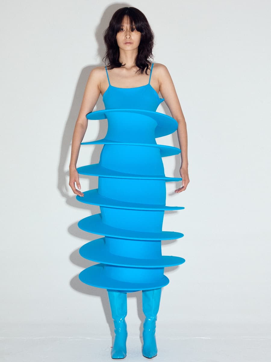 Spaghetti Strap Tornado Dress in Turquoise — vue 3