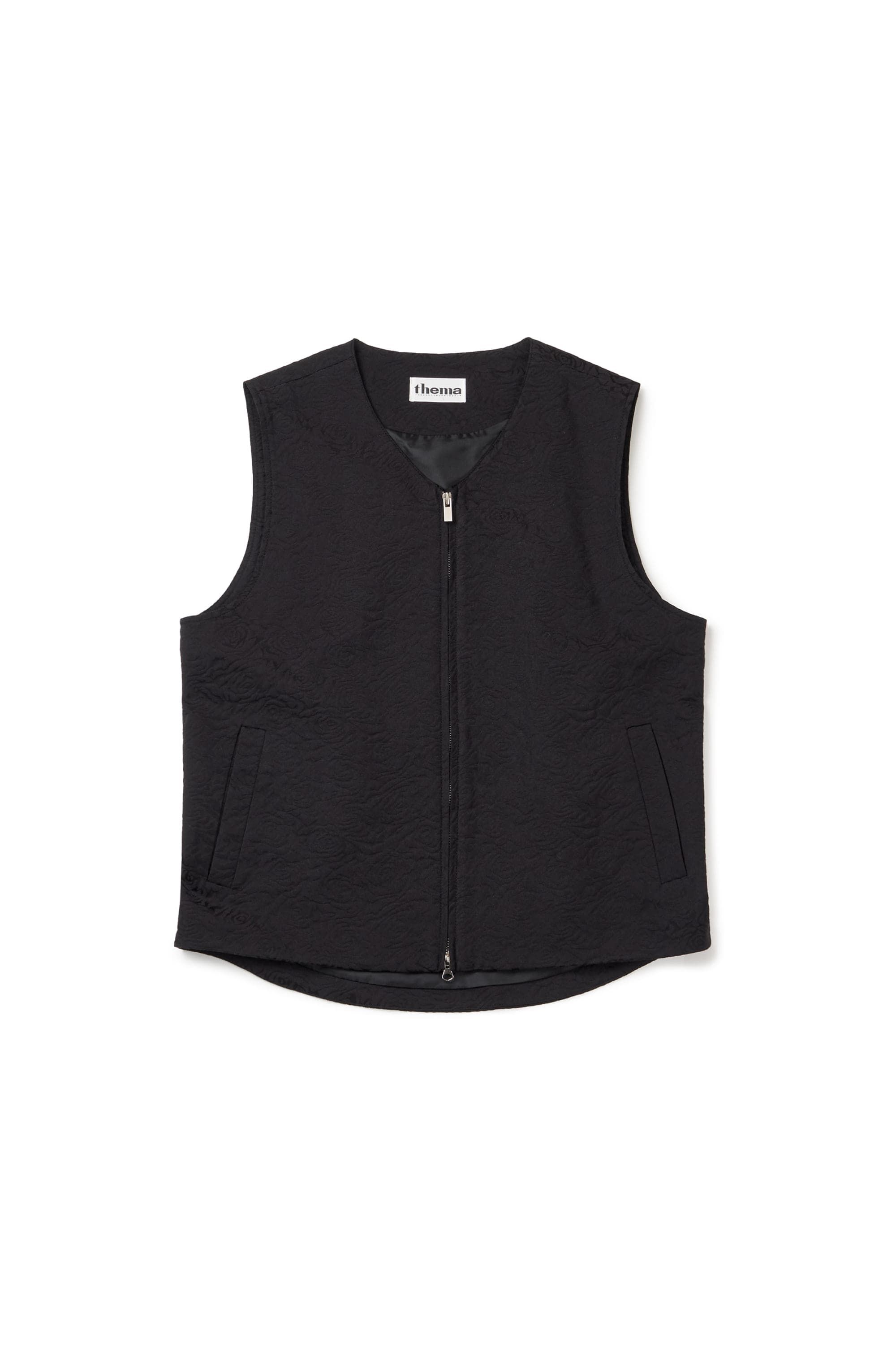 Flower Jacquard Belted Vest (Black, Men) — vue 3