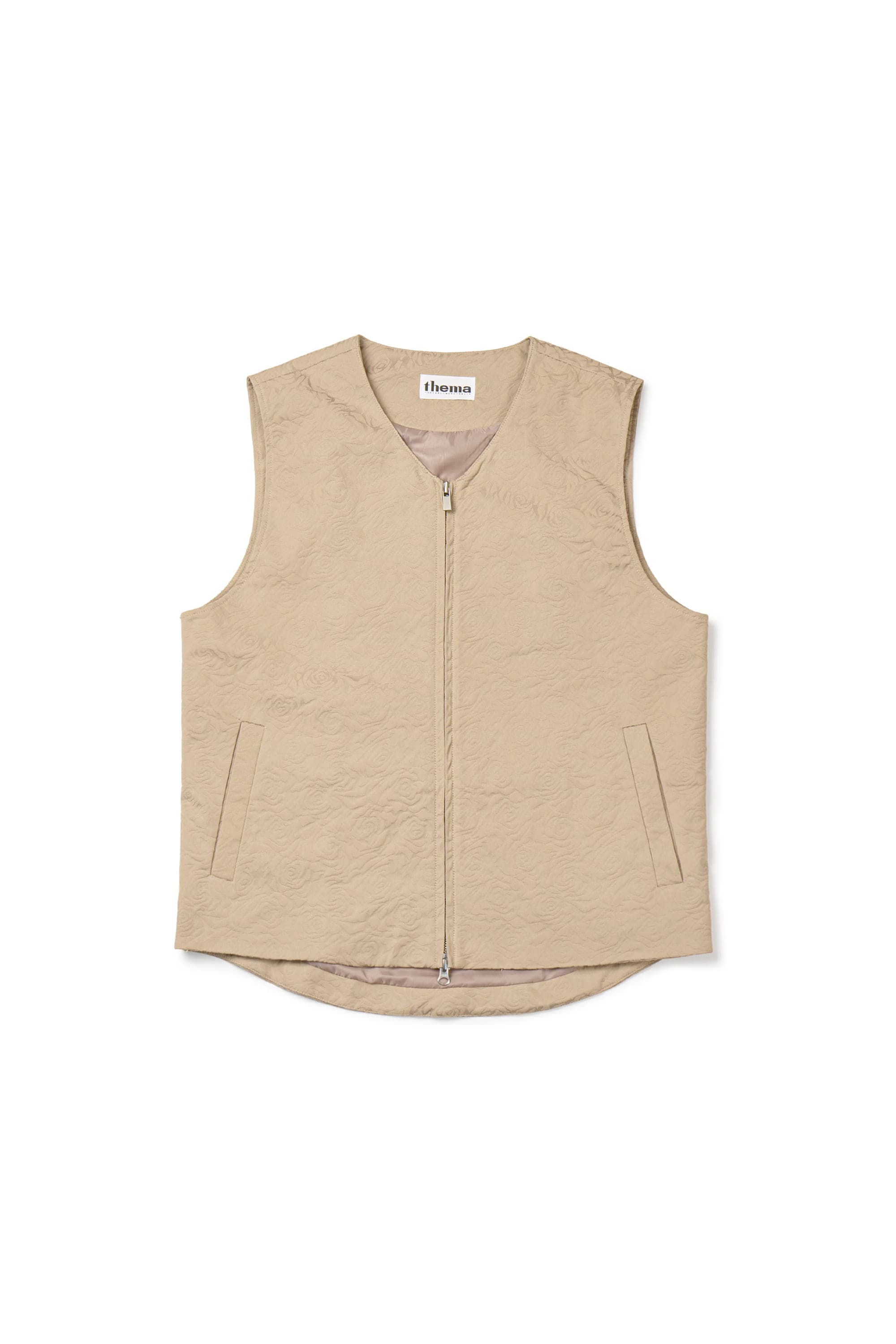 Flower Jacquard Belted Vest (Beige, Men) — vue 3