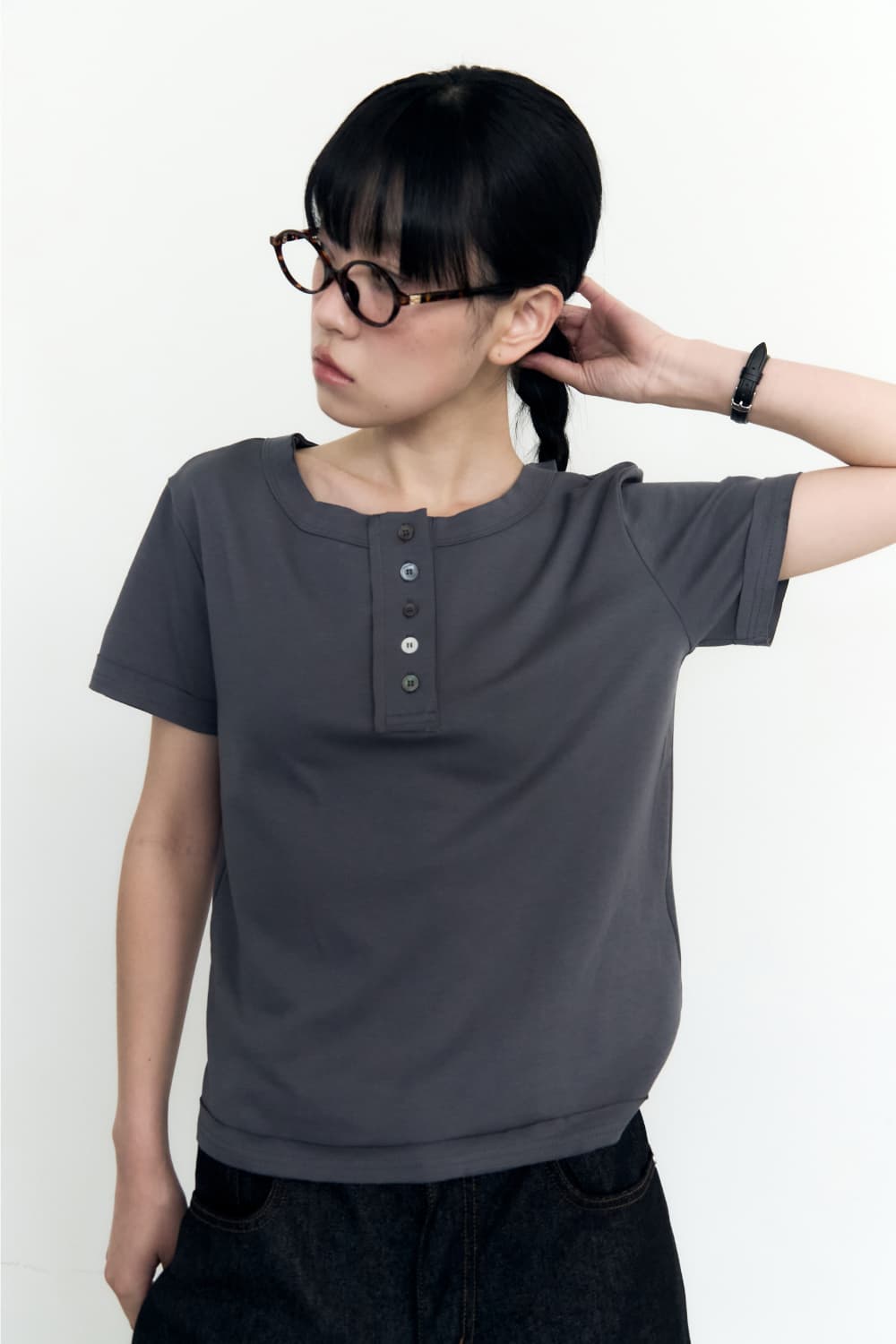 5 Button Henry Neck (Charcoal) — vue 8