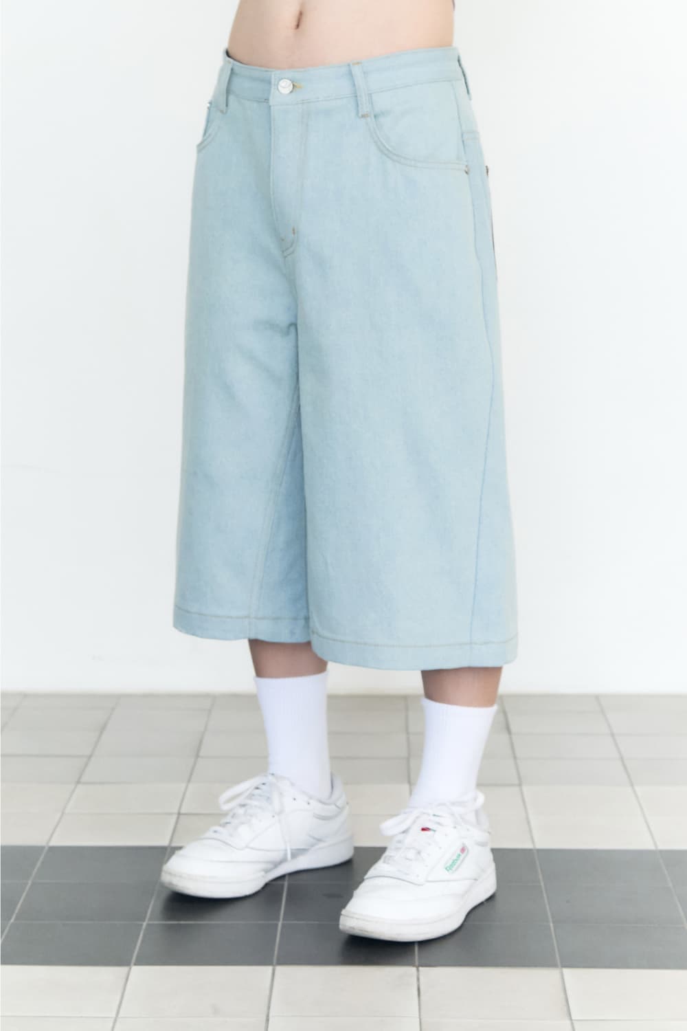 Check Pocket Straight Capri Pants (Light Blue) — vue 7