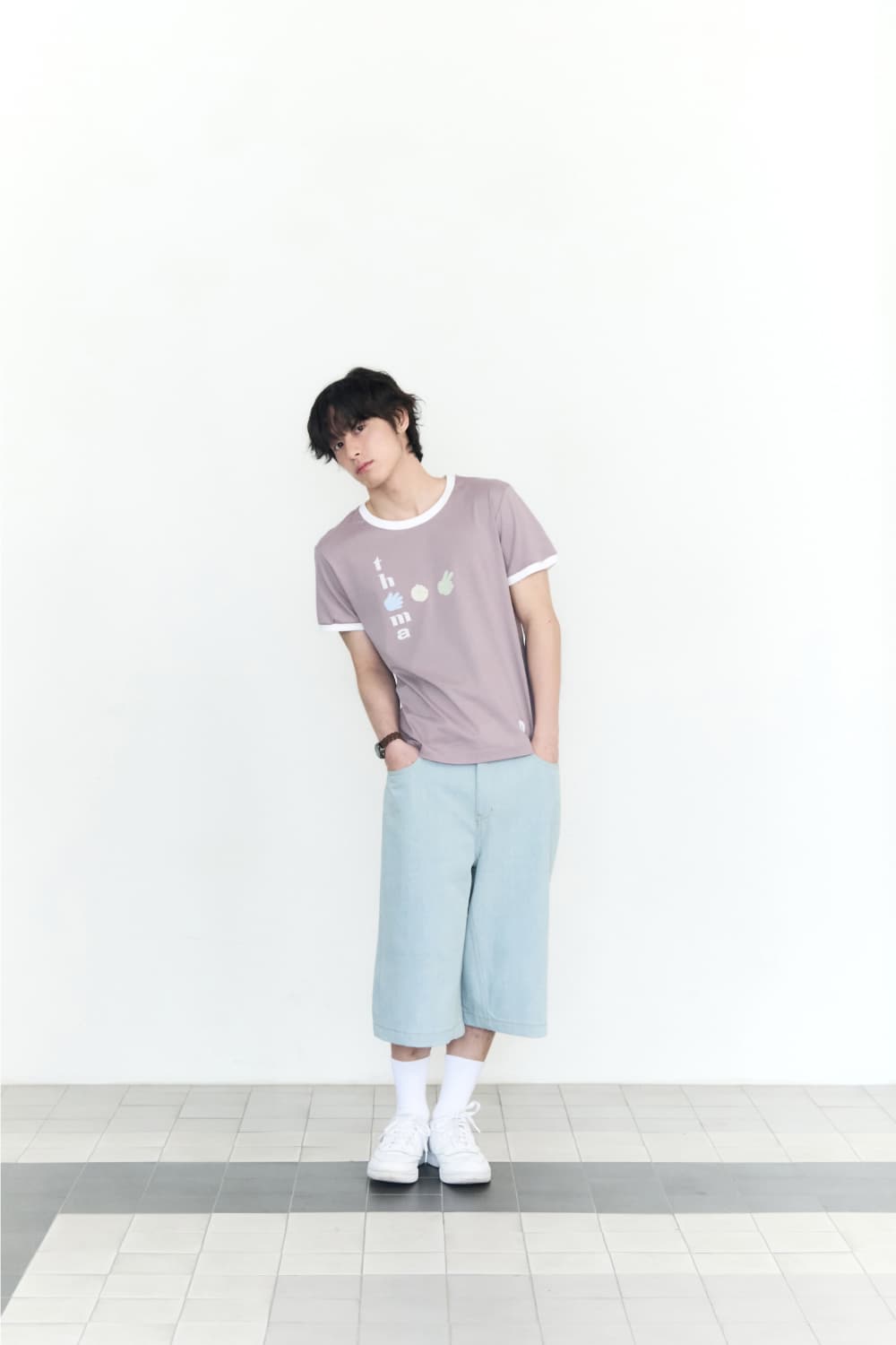 Check Pocket Straight Capri Pants (Light Blue) — vue 9