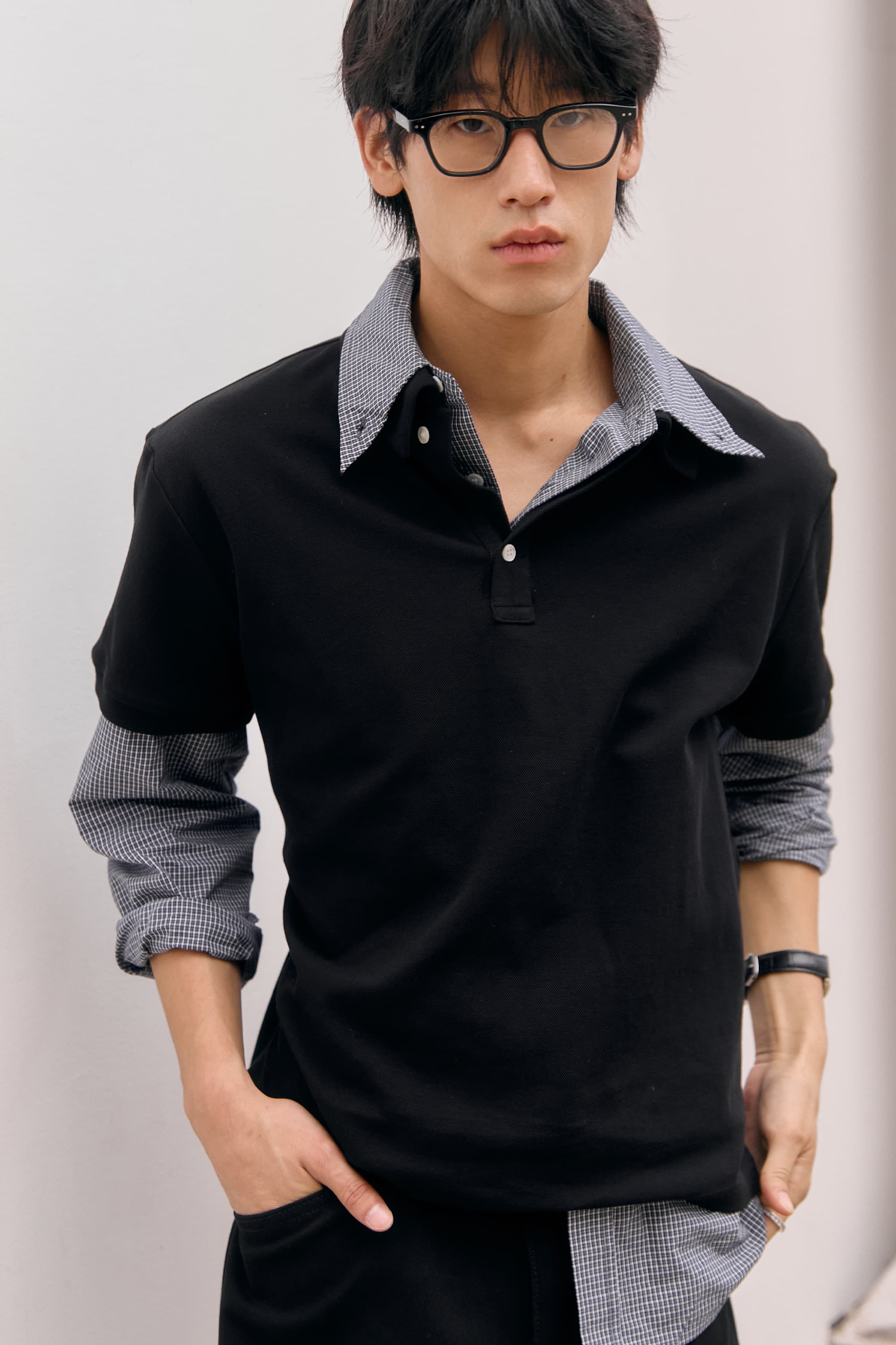 80s Layered Polo Shirts (Black) — vue 1