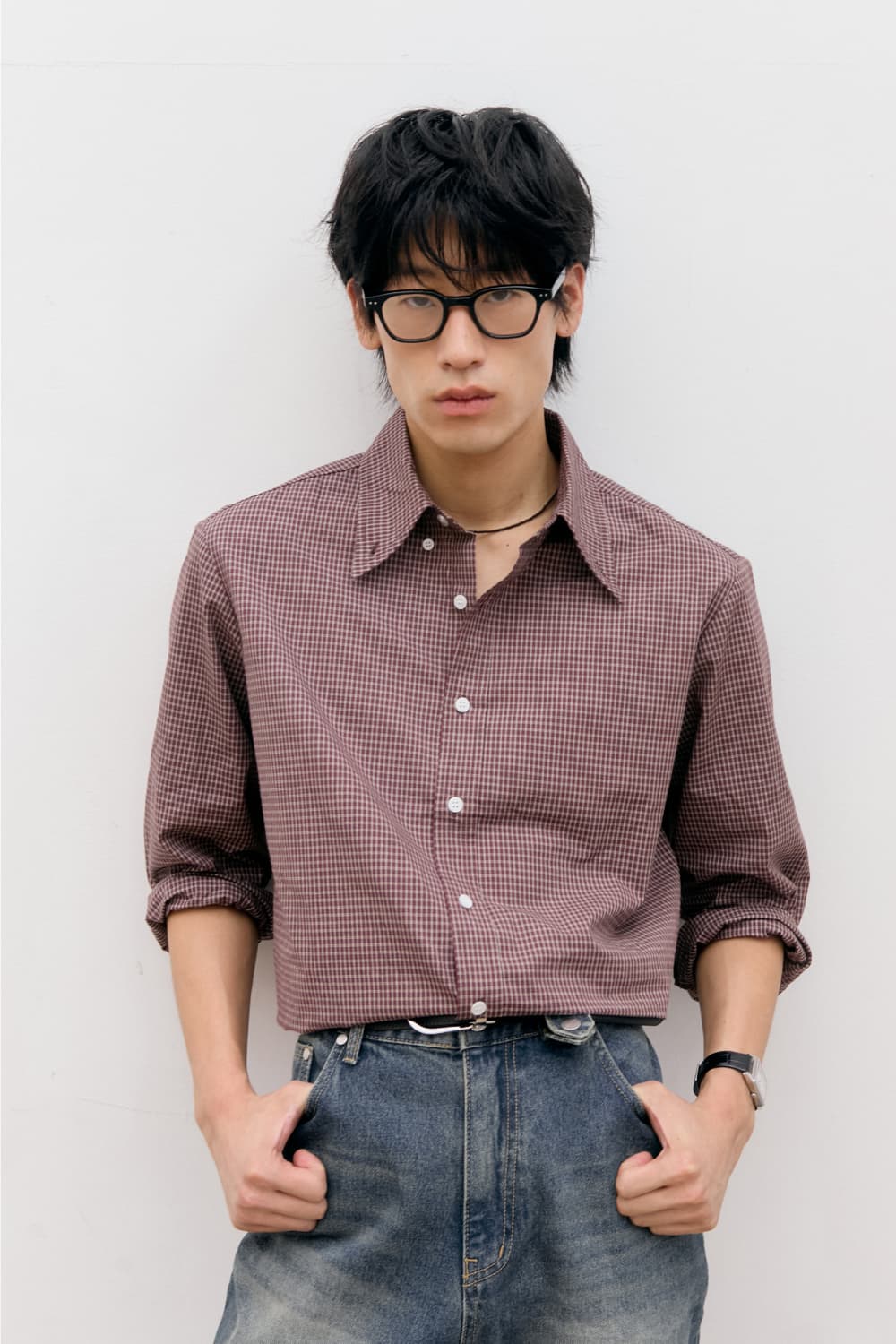 Roll-Up Check Shirts (Red) — vue 4