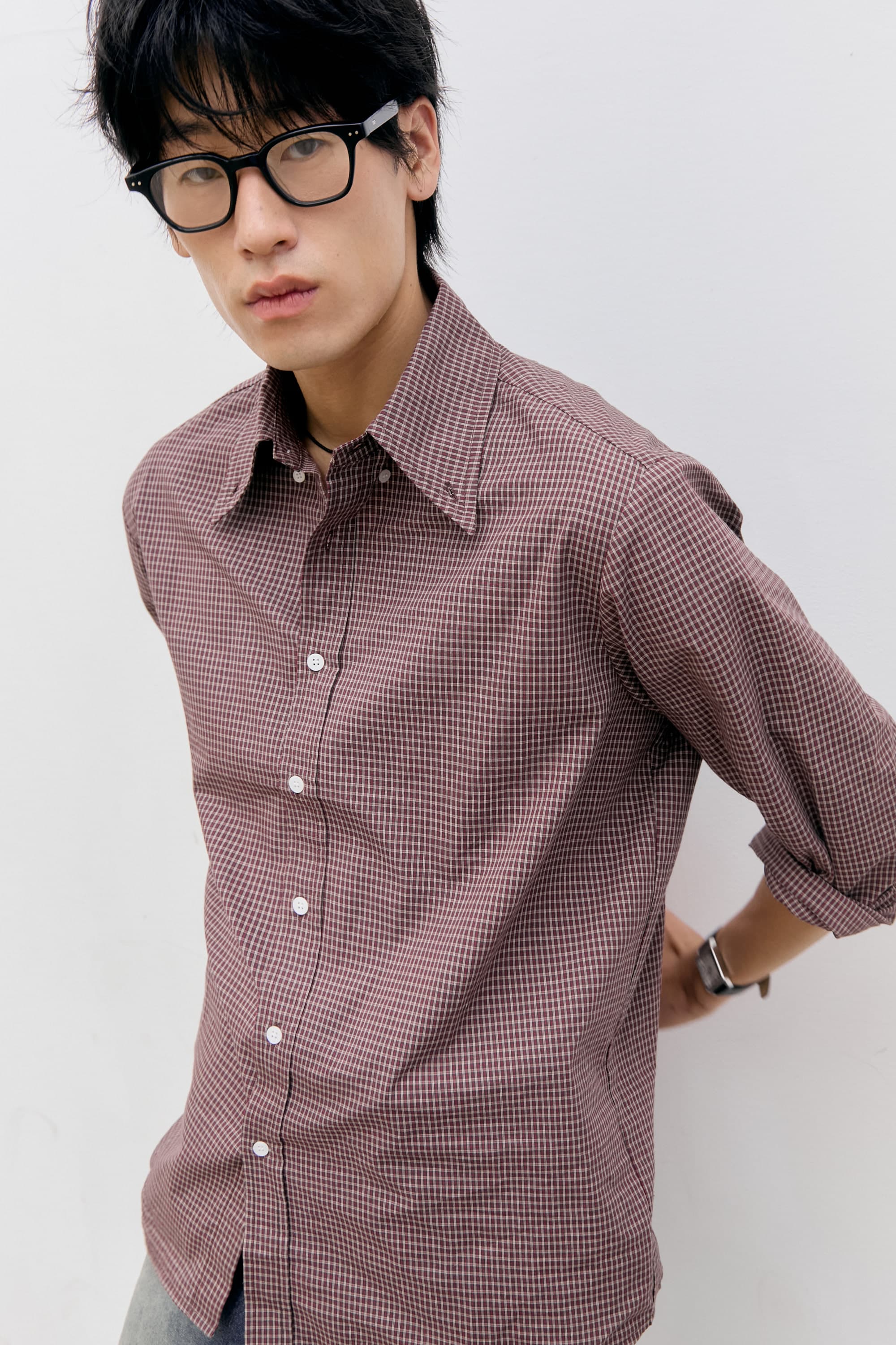 Roll-Up Check Shirts (Red) — vue 1