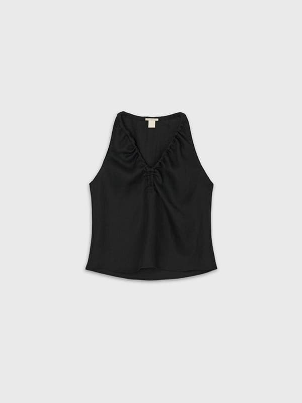 Ruche Halter Top (Black)