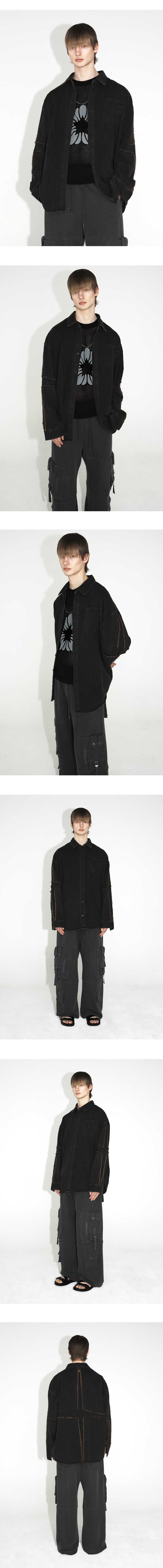 Cross Raw Edge Denim Shirt (Black) — vue 3