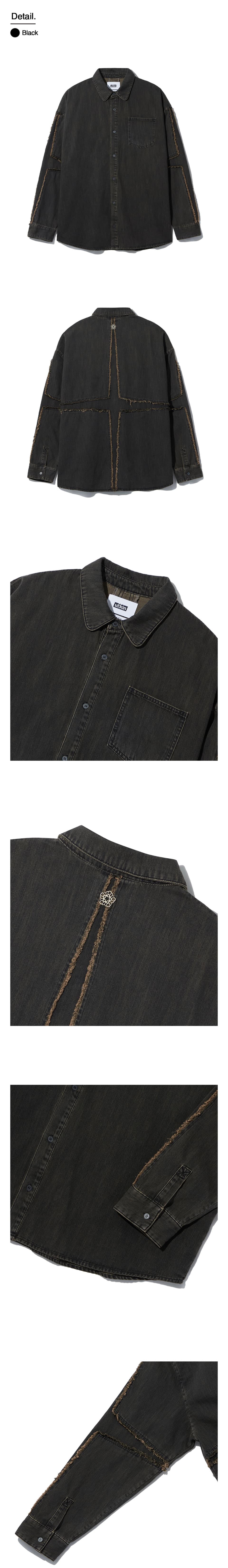 Cross Raw Edge Denim Shirt (Black) — vue 4