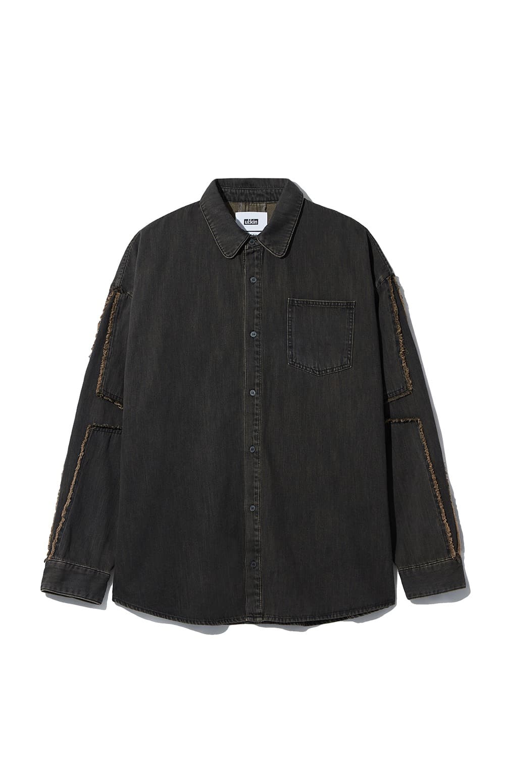 Cross Raw Edge Denim Shirt (Black)