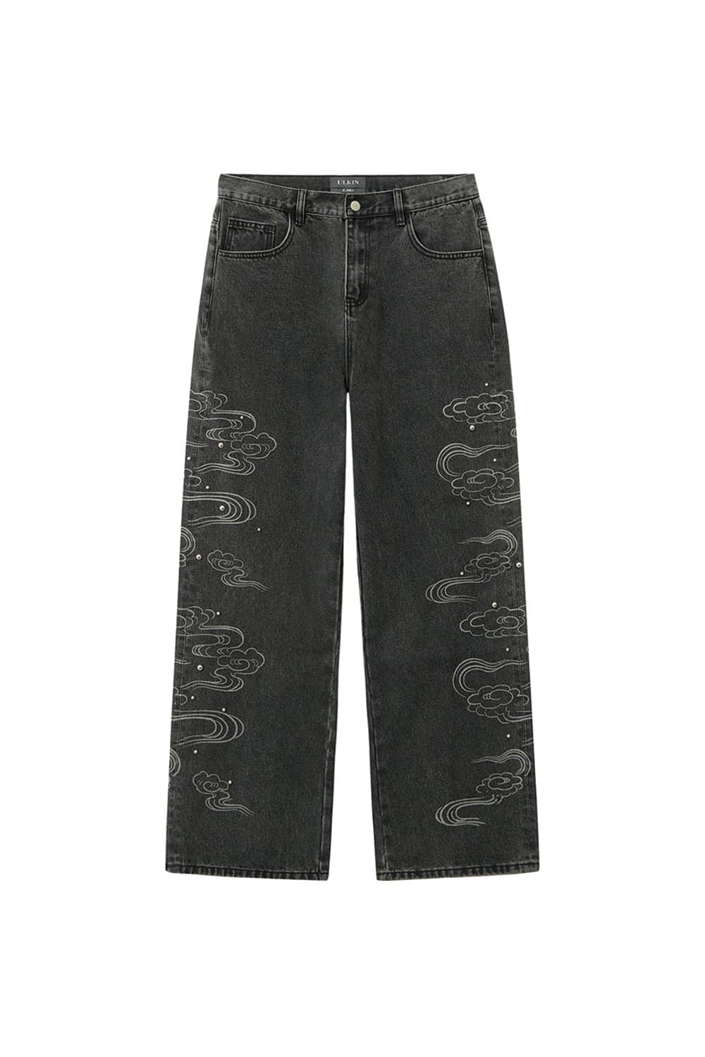 [Runway] Bleach-print Stud Denim Pants (Black)