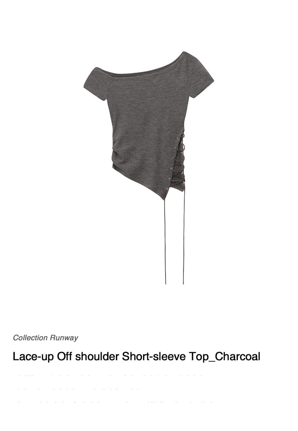 [Runway] Lace-up Off shoulder Short-sleeve Top (Charcoal) — vue 2