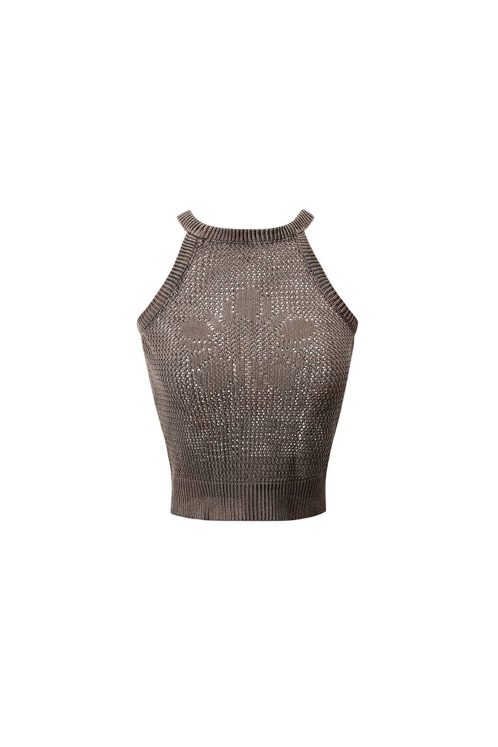 Batch No.2 Traditional-Dyed Persimmon & Ink MUGUNG Crochet Halter Sleeveless (Brown)