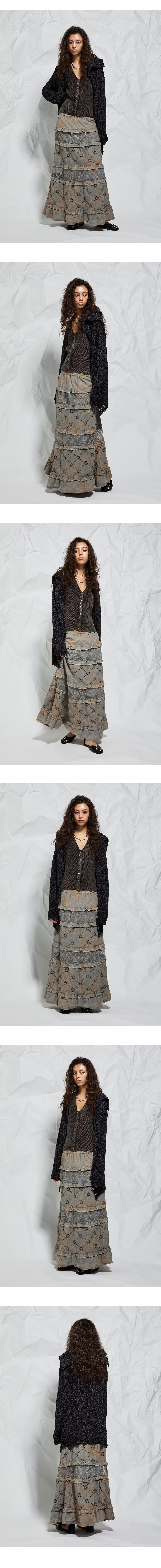 [Runway] Batch No.2 Traditional-Dyed Persimmon & Ink MUGUNG Punched Frill Long Skirt (Brown) — vue 4