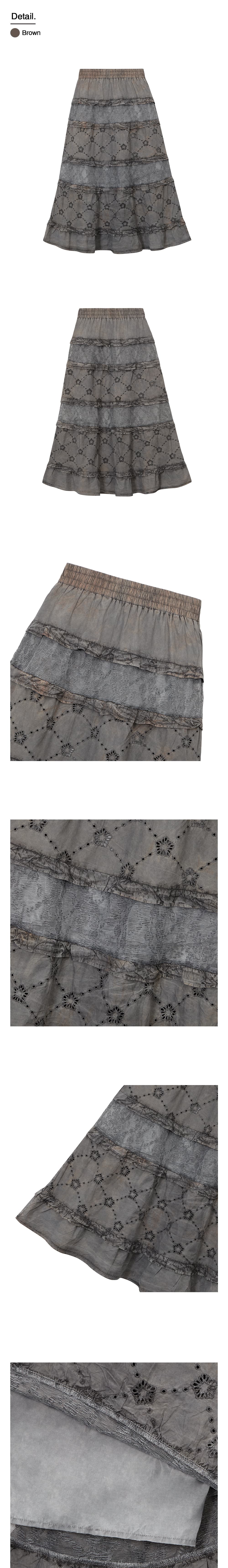 [Runway] Batch No.2 Traditional-Dyed Persimmon & Ink MUGUNG Punched Frill Long Skirt (Brown) — vue 5