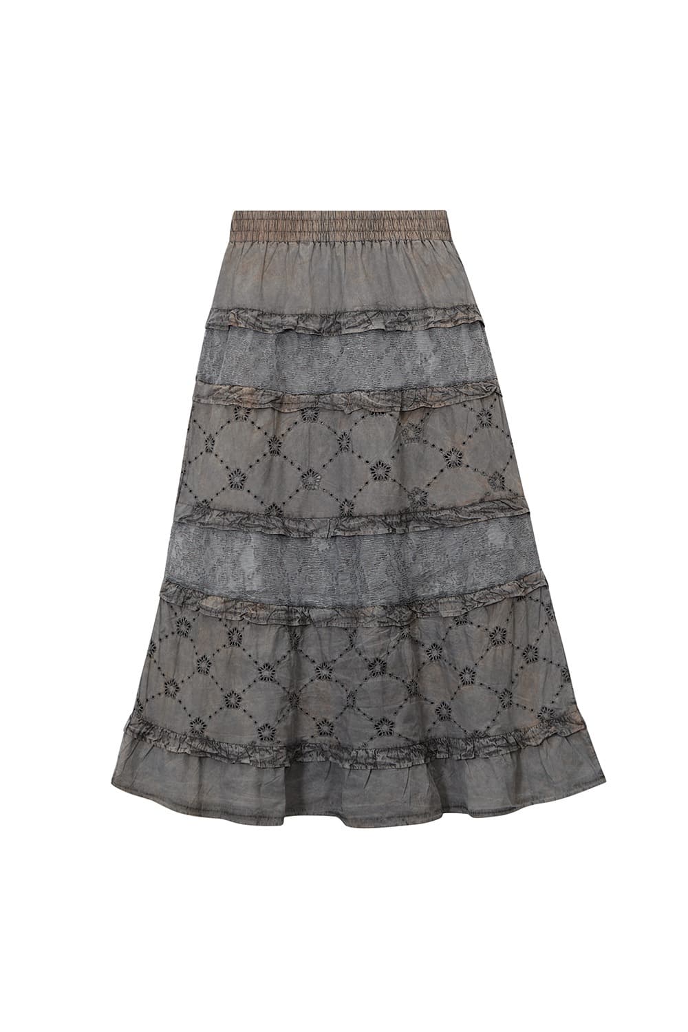[Runway] Batch No.2 Traditional-Dyed Persimmon & Ink MUGUNG Punched Frill Long Skirt (Brown)
