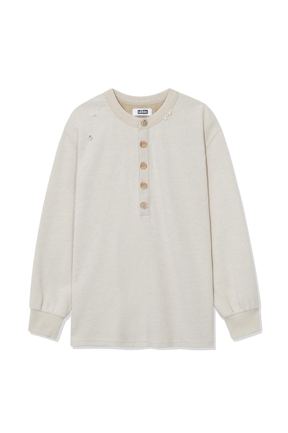 Henley Neck Long Sleeve Washed T-shirt (Ivory)