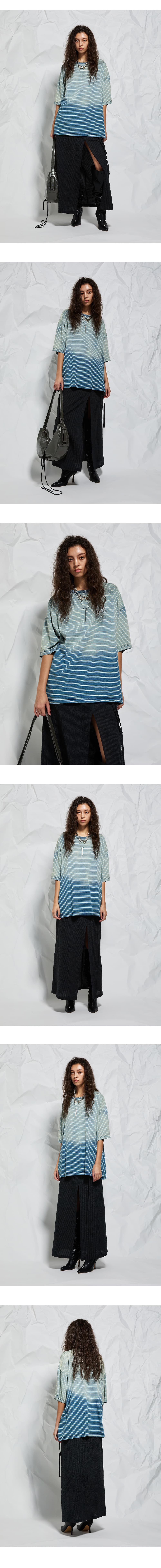 [Runway] Stripe Bleach Washed T-shirt (Blue) — vue 4