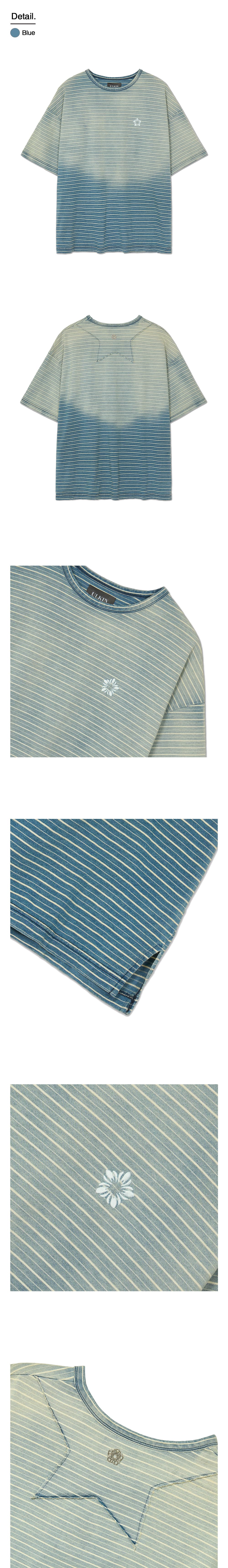 [Runway] Stripe Bleach Washed T-shirt (Blue) — vue 5