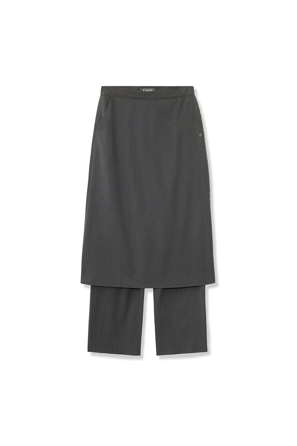 Stripe Layered Skirt Pants (Gray)