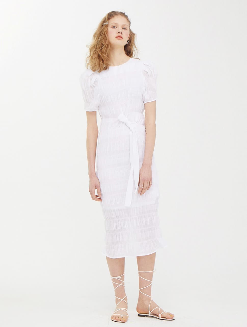 Puffy Wrinkle Dress — White