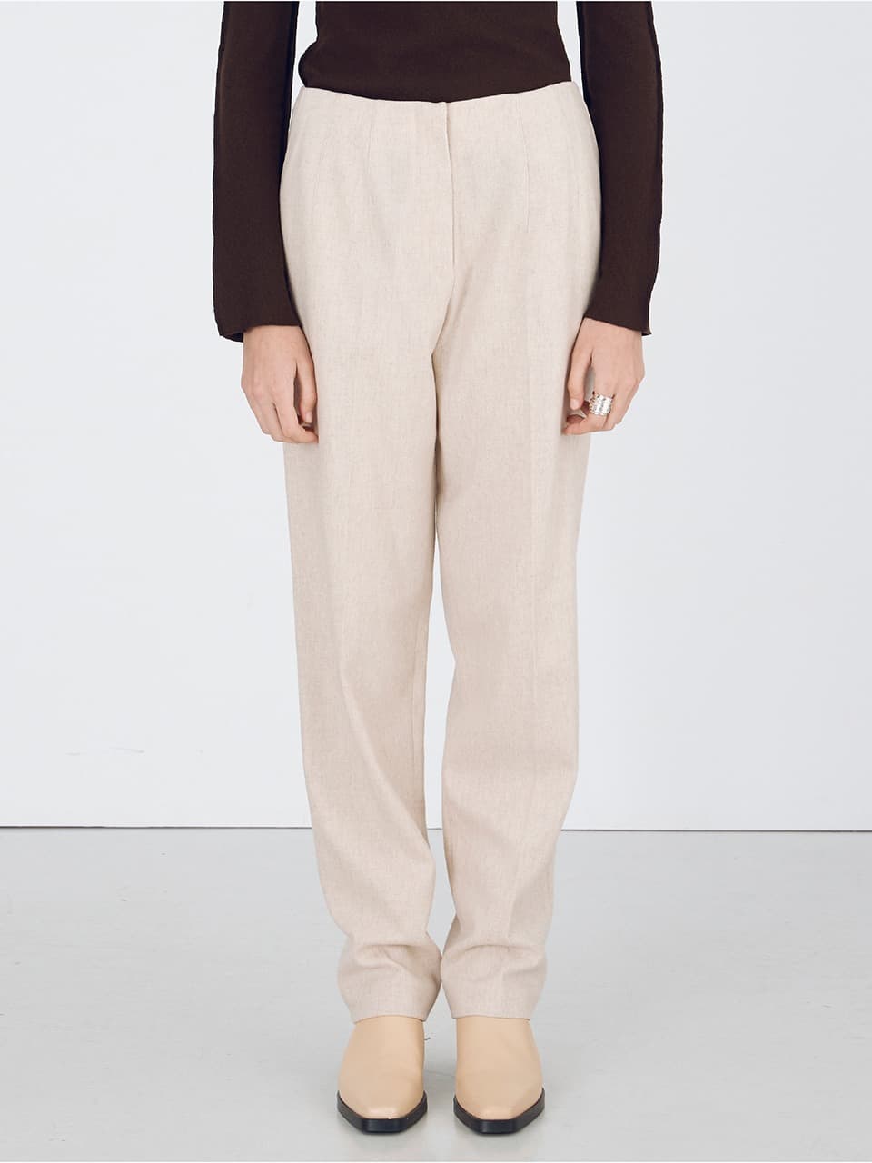 Zigzag Wool Pants — Light Beige
