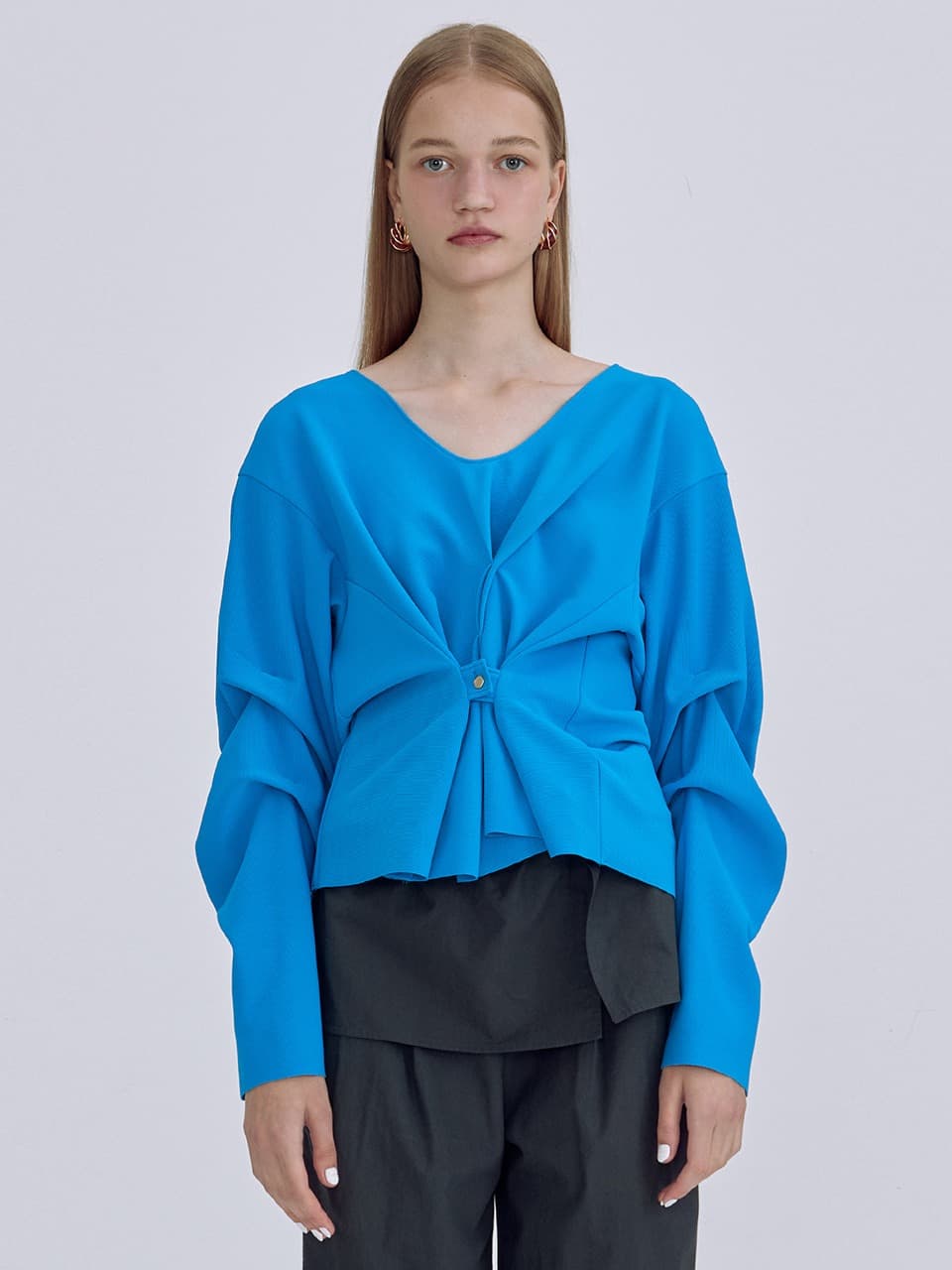 Shirring Backless Top — Blue