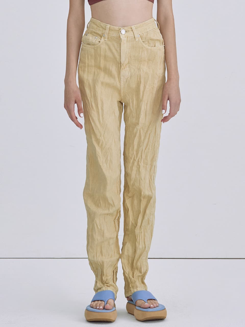 Wrinkle Denim Pants — Mustard