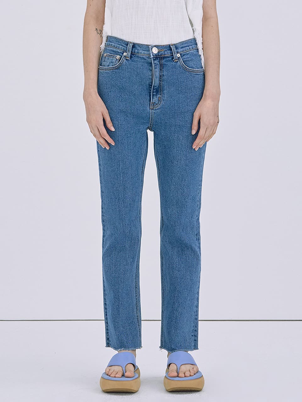 Semi-Bootscut Denim Pants — Blue