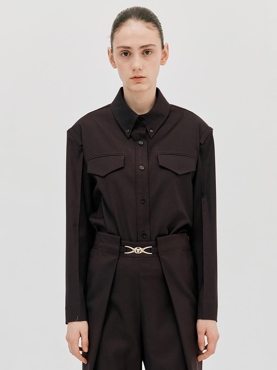 String Cropped Shirt — Wine