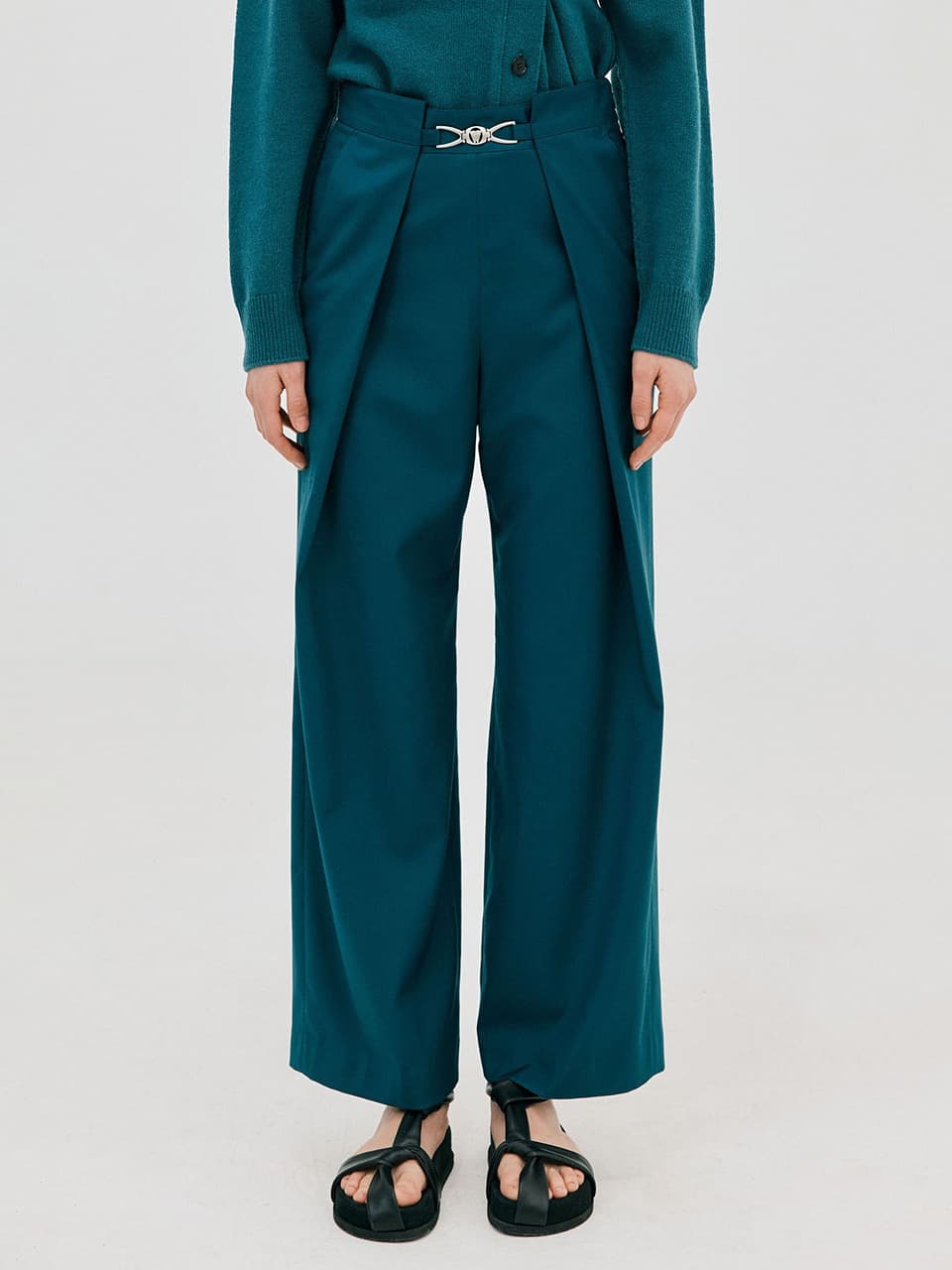 Wide Tuck Pants — Turquoise Blue — vue 1